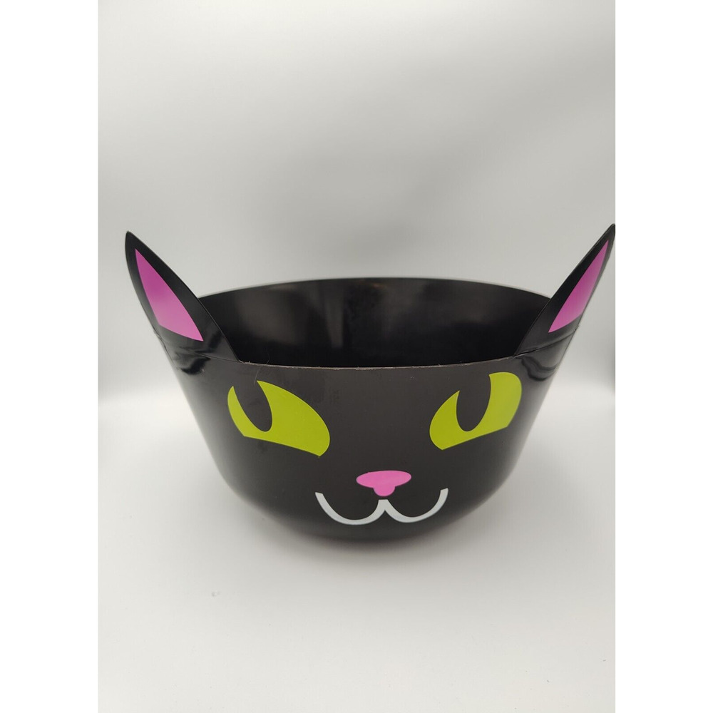 Black Cat Halloween Candy Bowl Large 11" Trick 0r Treat Plastic 2 pack